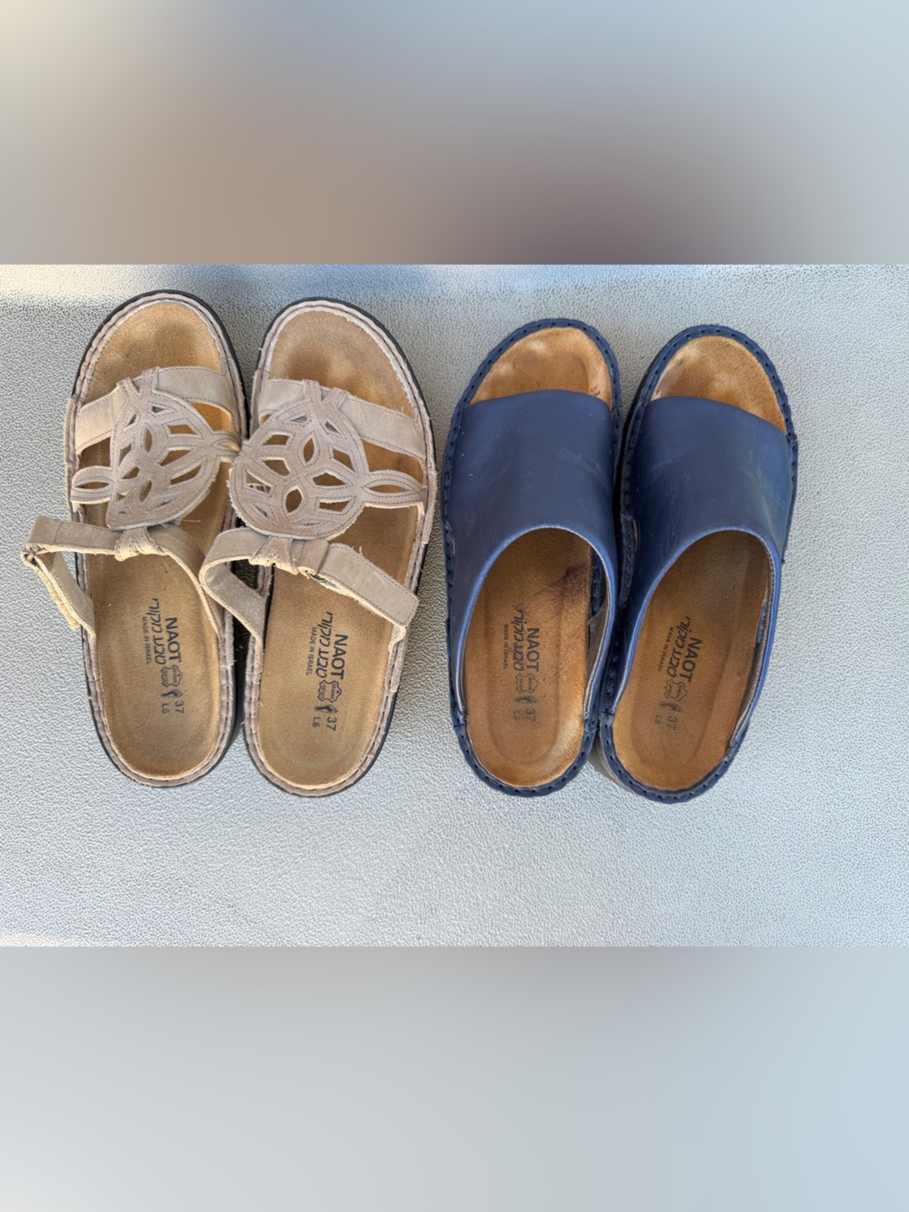 Naot Sandals Tan and Navy Women’s size 37 lot of 2